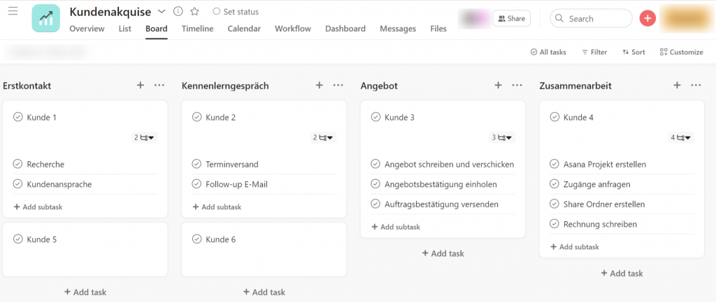 Nutzungsmöglichkeiten von Asana: Prozesse abbilden